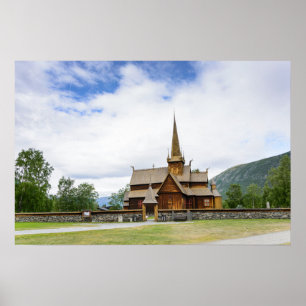 Póster Iglesia de tablones en Lom, Noruega cartel