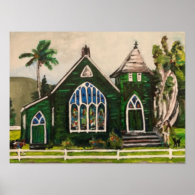 Póster Iglesia de Waioli Huiia, pintura de Kauai (Frente)