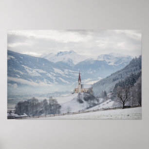 Póster Iglesia de Zillertal en poster de invierno