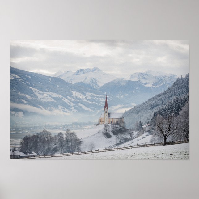 Póster Iglesia de Zillertal en poster de invierno (Frente)