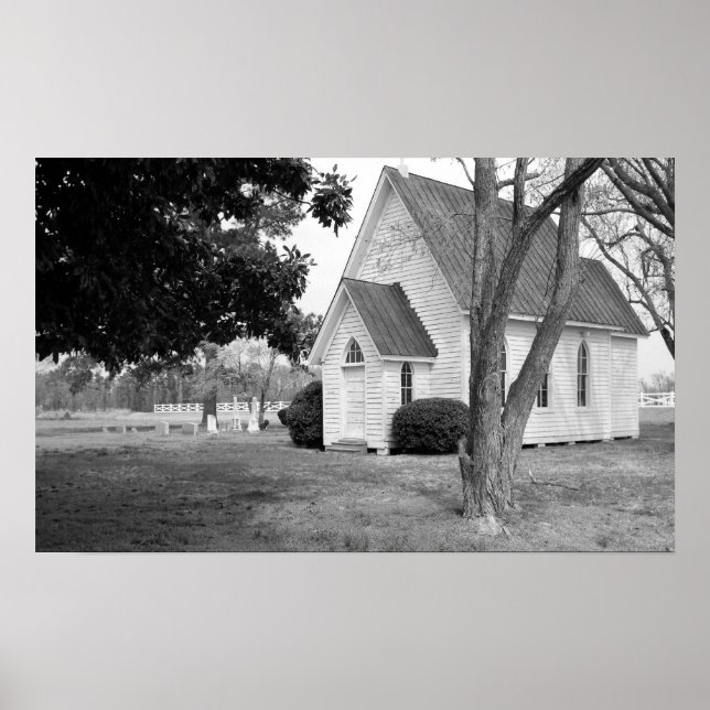 Póster Iglesia del Pequeño País en Blanco y Negro (Frente)