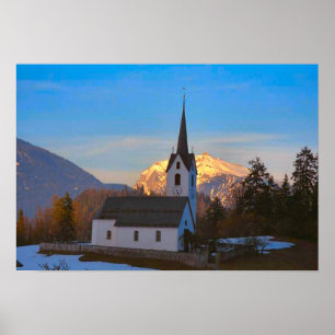 Póster Iglesia del pueblo en las montañas