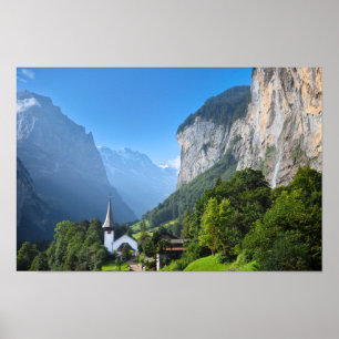 Póster Iglesia en el valle de Lauterbrunnen, Suiza