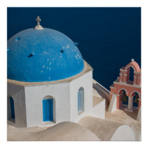 Póster Iglesia en la isla de Santorini, Grecia