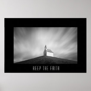 Póster Iglesia en una colina en blanco y negro