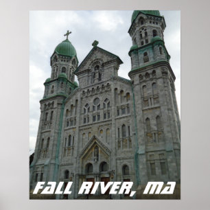 Póster Iglesia gótica, río otoño, Massachusetts