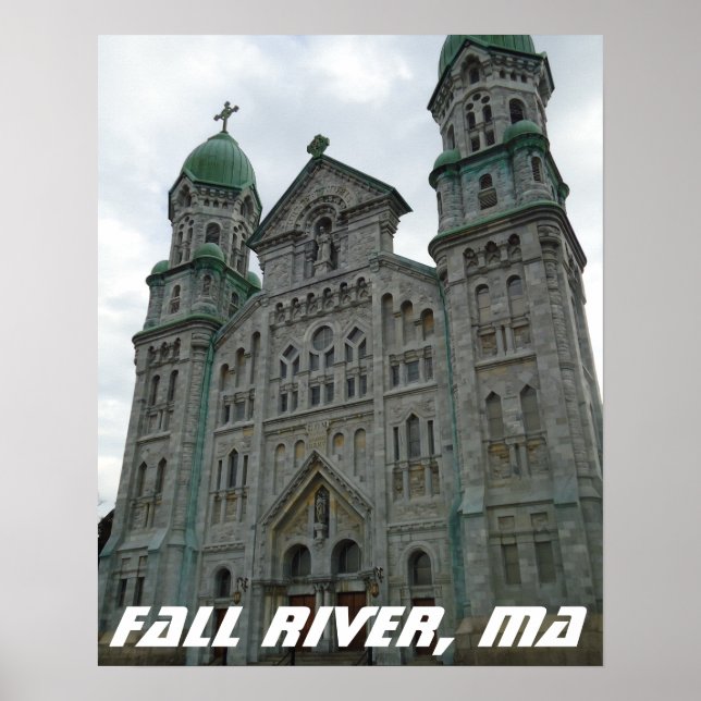 Póster Iglesia gótica, río otoño, Massachusetts (Frente)