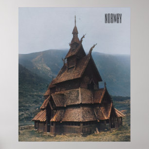 Póster Iglesia Medieval Stave en Poster de Noruega