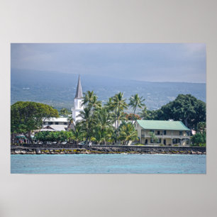 Póster Iglesia Mokuaikaua, Palacio Hulihee, Kailua-Kona,