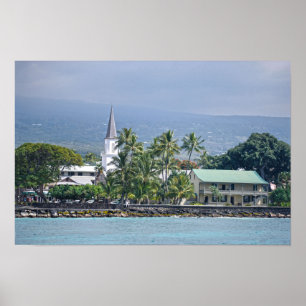 Póster Iglesia Mokuaikaua, Palacio Hulihee, Kailua-Kona,