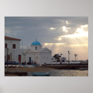 Póster Iglesia ortodoxa Isla de Mykonos Poster Grecia