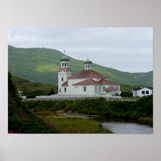 Póster Iglesia Ortodoxa Rusa en Isla Unalaska (Frente)