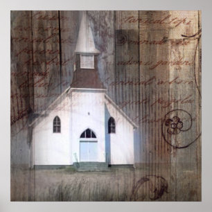 Póster Iglesia primitiva del campo rústico maderero pertu