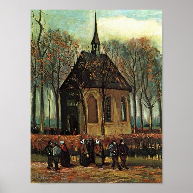 Póster Iglesia reformada en Nuenen, Bella Artes Van Gogh (Frente)