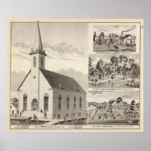 Póster Iglesia, residencias y molino flouring