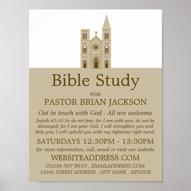 Póster Iglesia Santa, anuncio de clase de la Biblia Crist (Frente)
