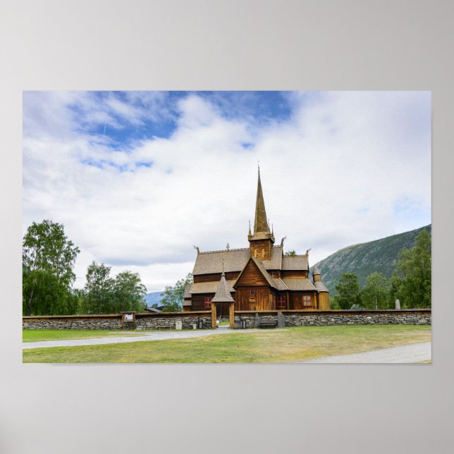 Póster Iglesia Stave en Lom, poster de Noruega (Frente)