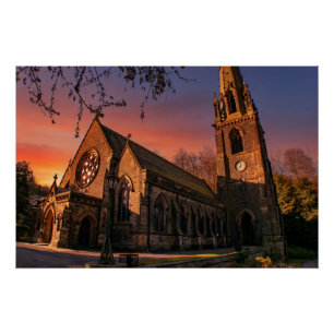 Póster Iglesia Unitariana de Todmorden al Atardecer