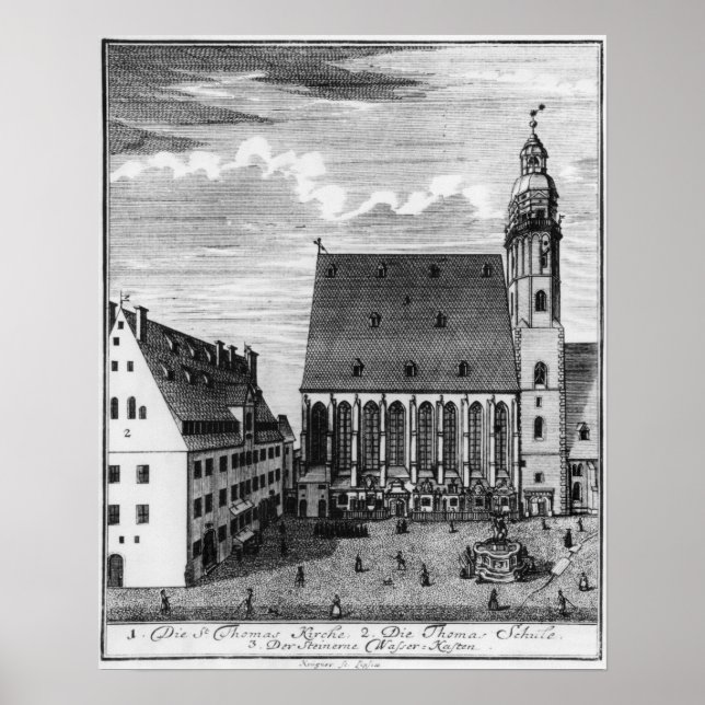 Póster Iglesia y escuela de Santo Tomás en Leipzig, 1723 (Frente)