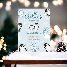 Póster Iglús de pingüino de invierno lindo bienvenida con