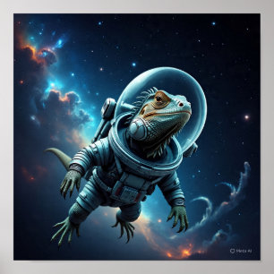Póster Iguana de ciencia ficción en el espacio ultraterre