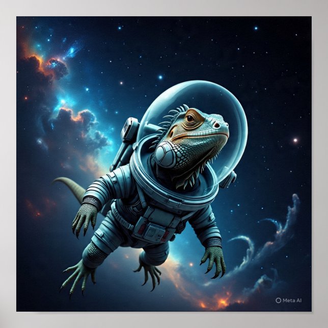 Póster Iguana de ciencia ficción en el espacio ultraterre (Frente)