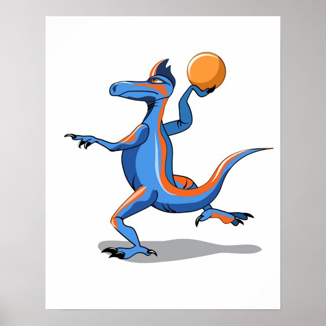 Póster Iguanodon Personalizado jugando básquetbol. (Frente)