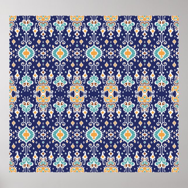 Póster Ikat Geometric: Ornamento Folklore Oriental. (Frente)