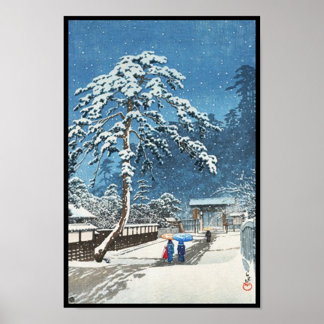 Póster Ikegami Honmonji Temple Kawase Hasui shin hanga (Frente)