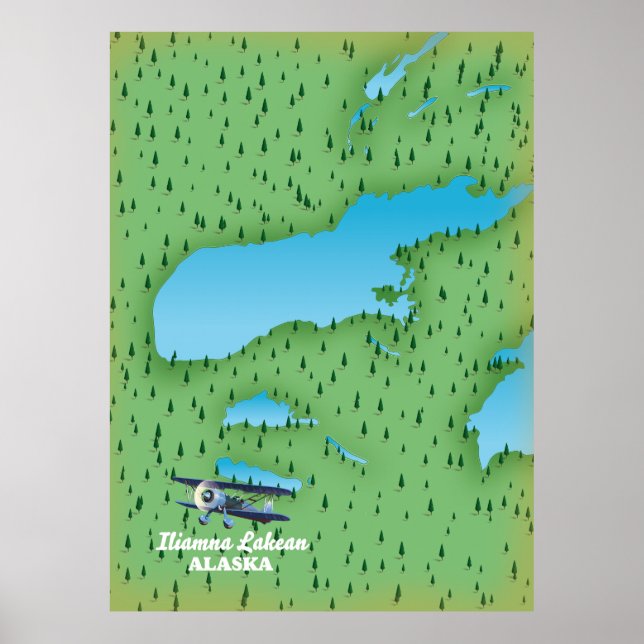 Póster Iliamna Lake Alaska map (Frente)