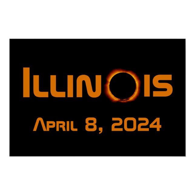 Póster Illinois 2024 Eclipse Solar Total (Anverso)