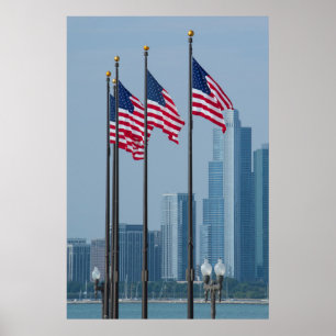 Póster Illinois, Chicago. El embarcadero de la marina de