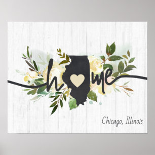 Póster Illinois Estado Personalizado Tu Ciudad Hogareña R