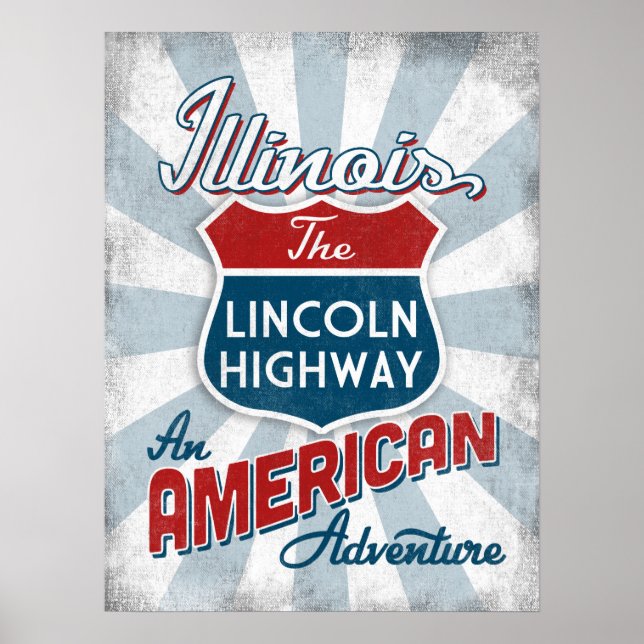 Póster Illinois Lincoln Highway Viintage America (Frente)