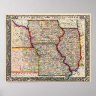 Póster Illinois, Missouri, Iowa, Nebraska y Kansas