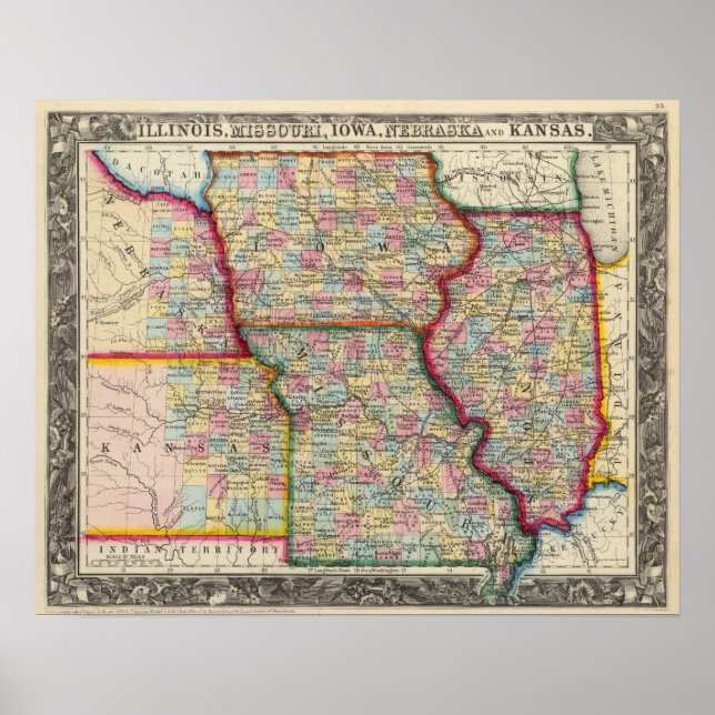 Póster Illinois, Missouri, Iowa, Nebraska Y Kansas (Frente)