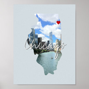 Póster Illinois State Photo Insert y nombre de ciudad