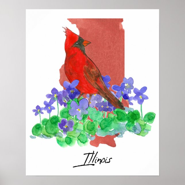 Póster Illinois State Shape Cardinal Purple Wood Violets (Frente)