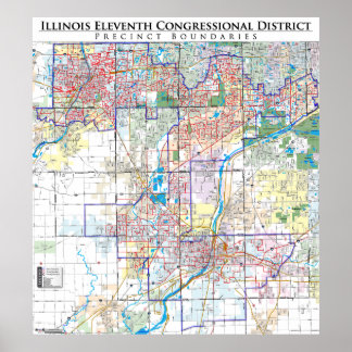 Póster Illinois Undécimo Cong. Mapa recto (IL-11)