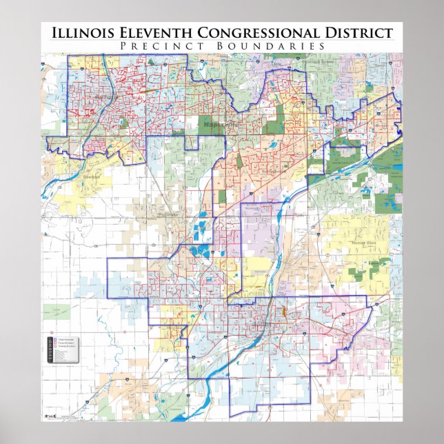 Póster Illinois Undécimo Cong. Mapa recto (IL-11) (Frente)
