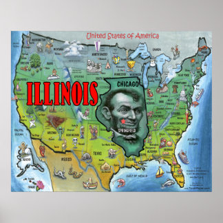 Póster Illinois USA Map Poster
