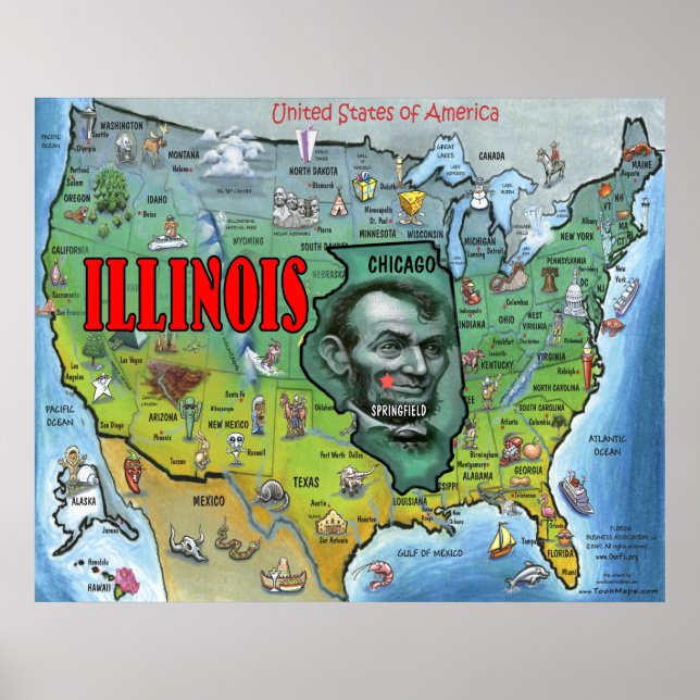 Póster Illinois USA Map Poster (Frente)