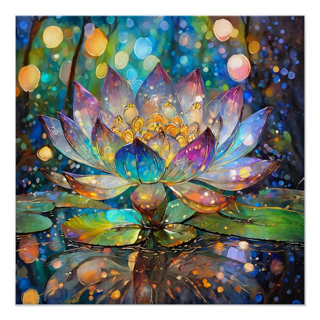 Póster Illuminated Blooming Lotus Flower (Anverso)