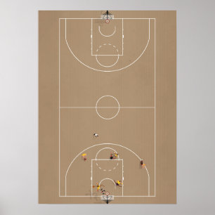 Póster Illustrated Basketball Court from above