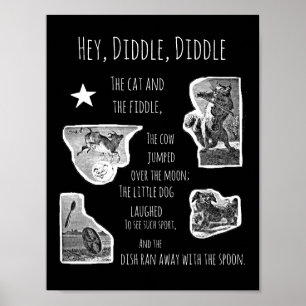 Póster Illustrated Hey Diddle Diddle Nursery Rhyme 