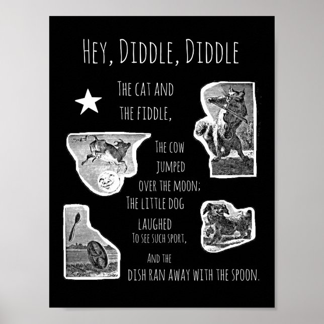 Póster Illustrated Hey Diddle Diddle Nursery Rhyme  (Frente)