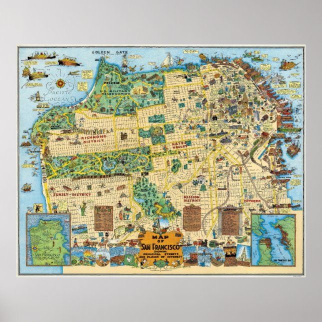 Póster Illustrated Map of San Francisco 1927 (Frente)