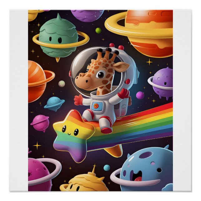 Póster Illustration Boho Girafe dans l'Espace Affiche (Anverso)
