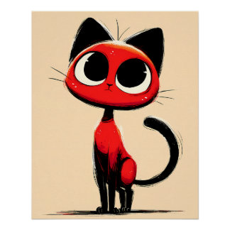 Póster Illustration einer Fantasie Katze mit großen Augen