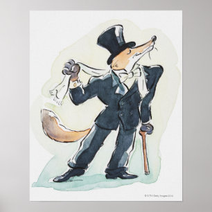Póster Illustration of a fox dressed in suit and top
